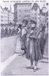 Franz Schubert listens to his music in the streets of Vienna